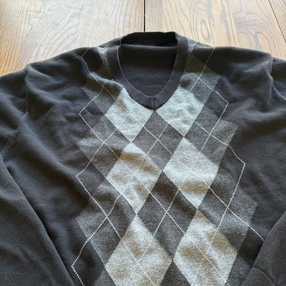 Set 2 Liz Claiborne Argyle Preppy Academy‎ Cotton Sweater Size Large Blue Black - Picture 11 of 13